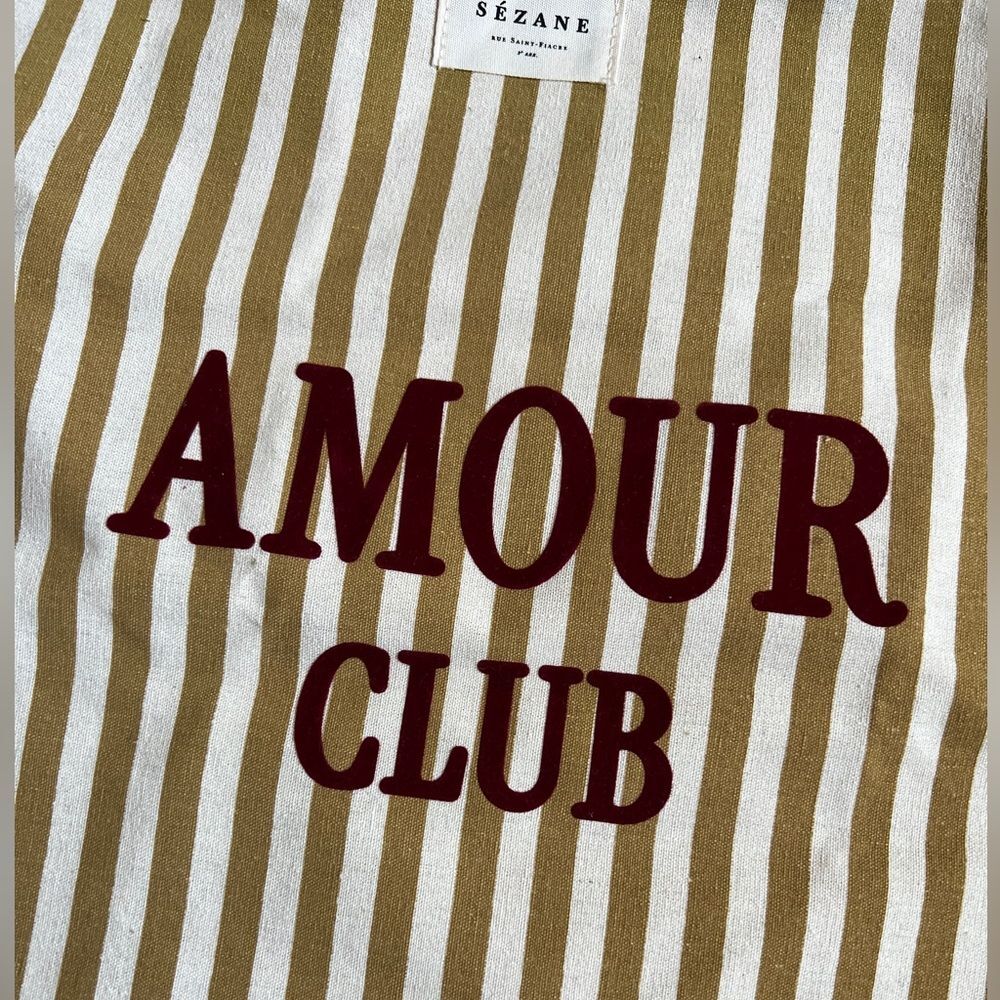 SEZANE Canvas "Amour Club" Striped Tote Bag - Picture 2 of 6